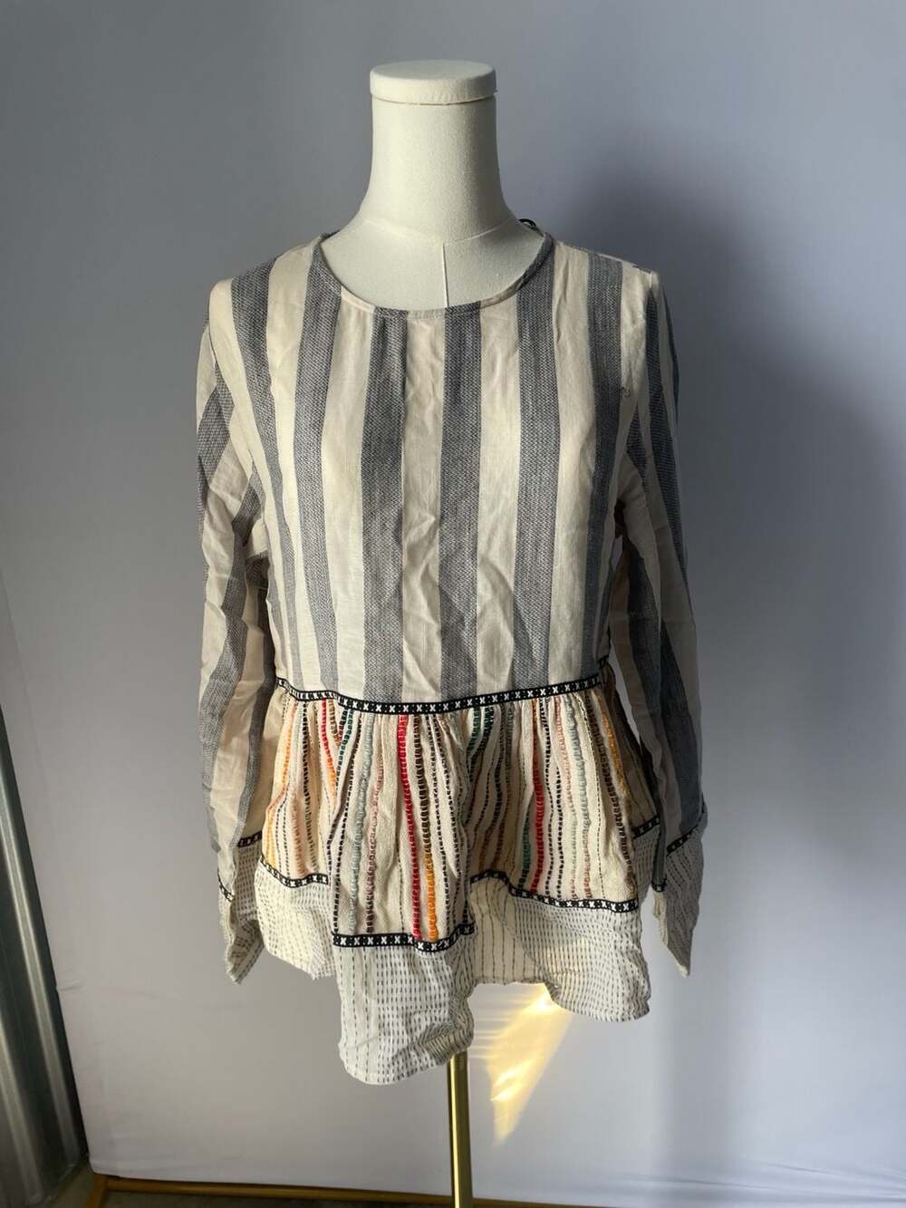 THML Striped Long Sleeve Tiered Top
